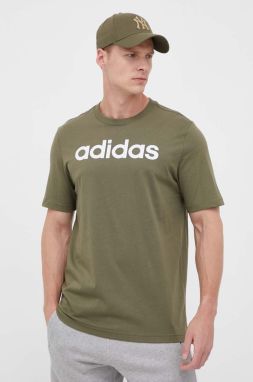 Bavlnené tričko adidas zelená farba, s potlačou