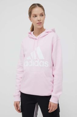 Mikina adidas dámska, ružová farba, s kapucňou, s potlačou