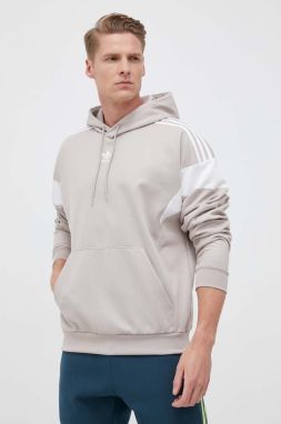 Mikina adidas Originals pánska, béžová farba, s kapucňou, vzorovaná