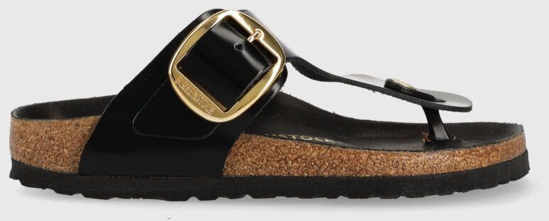 Kožené žabky Birkenstock Gizeh dámske, čierna farba, na plochom podpätku, 1021469