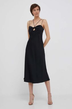 Šaty Calvin Klein čierna farba, maxi, áčkový strih