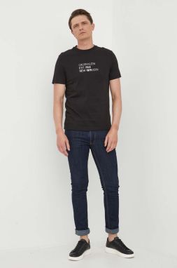 Bavlnené tričko Calvin Klein čierna farba, s potlačou