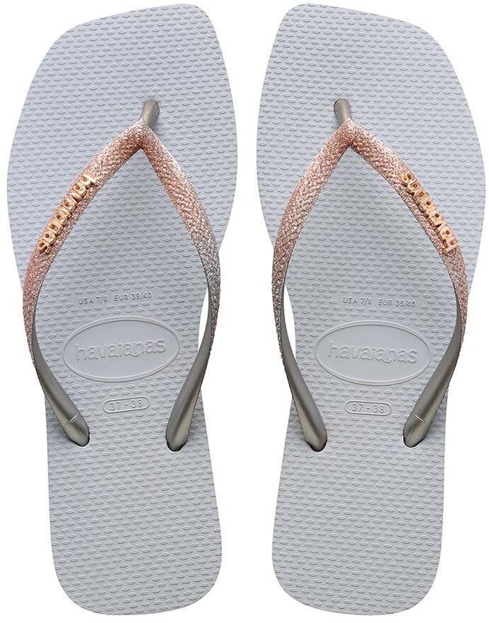 Žabky Havaianas SQUARE GLITTER dámske, šedá farba, na plochom podpätku, 4148102.3498