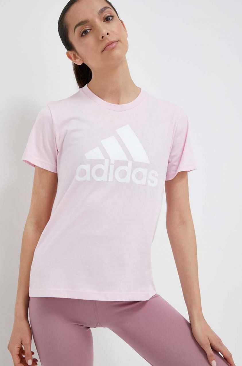 Bavlnené tričko adidas ružová farba