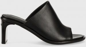 Kožené šľapky Calvin Klein CURVED STILETTO MULE dámske, čierna farba, na podpätku, HW0HW01628