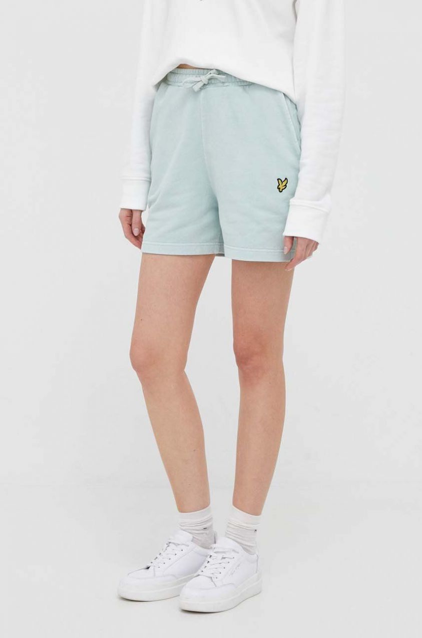 Bavlnené šortky Lyle & Scott tyrkysová farba, jednofarebné, vysoký pás