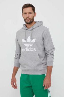 Bavlnená mikina adidas Originals pánska, šedá farba, s kapucňou, vzorovaná