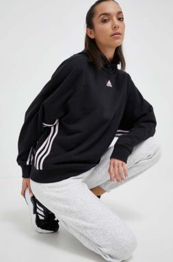 Mikina adidas dámska, čierna farba, s kapucňou, s nášivkou