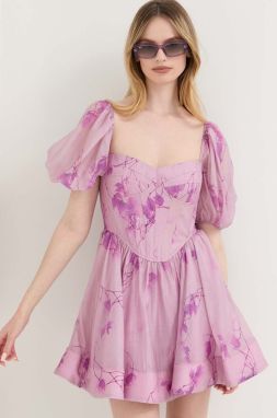 Šaty Bardot fialová farba, mini, áčkový strih