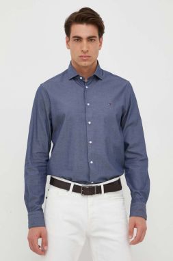 Bavlnená košeľa Tommy Hilfiger pánska, tmavomodrá farba, regular, s klasickým golierom