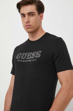 Tričko Guess pánske, čierna farba, s potlačou