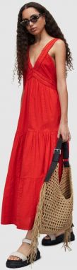 Bavlnené šaty AllSaints červená farba, maxi, áčkový strih