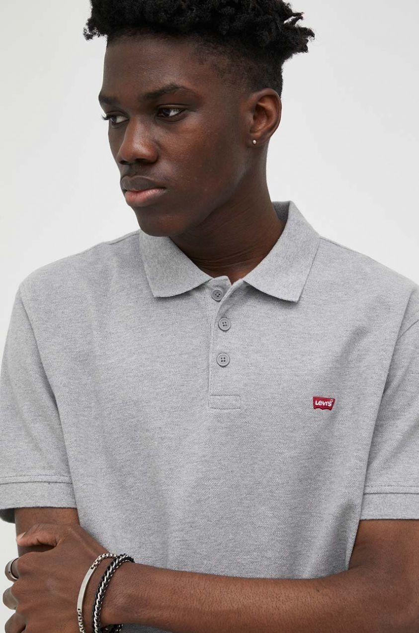 Bavlnené polo tričko Levi's šedá farba, melanžové