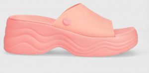 Šľapky Crocs Skyline Slide dámske, ružová farba, na platforme, 208182