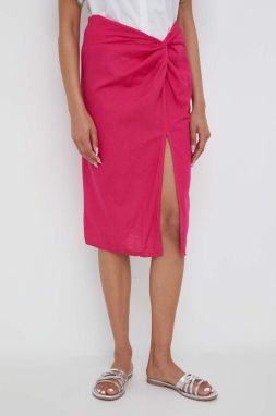 Ľanová sukňa Answear Lab ružová farba, midi, rovný strih