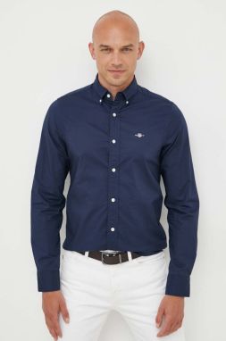Bavlnená košeľa Gant pánska, tmavomodrá farba, slim, s golierom button-down