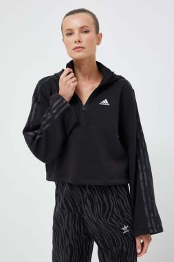 Mikina adidas dámska, čierna farba, s kapucňou, jednofarebná