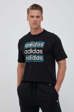 Bavlnené tričko adidas čierna farba, s potlačou