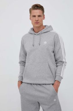 Mikina adidas Originals pánska, šedá farba, s kapucňou, melanžová