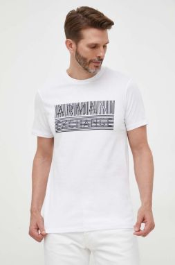 Bavlnené tričko Armani Exchange biela farba, s potlačou