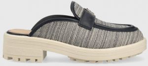 Šľapky Tommy Hilfiger TH WOVEN MULE LOAFER dámske, tmavomodrá farba, na podpätku, FW0FW07223