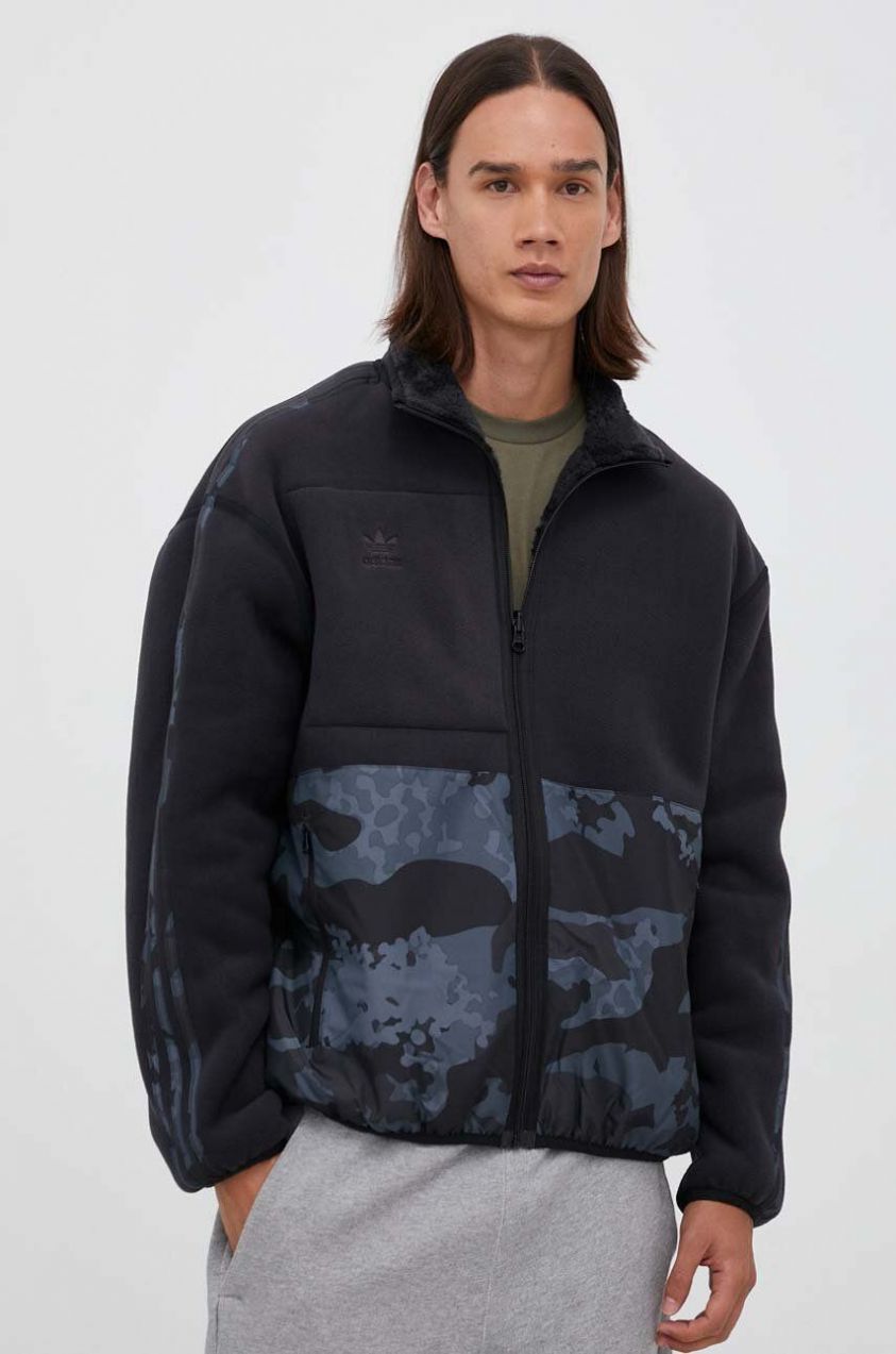Obojstranná mikina adidas Originals pánska, čierna farba, vzorovaná