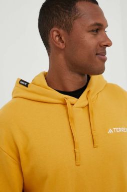 Tepláková mikina adidas TERREX Logo žltá farba, s kapucňou, jednofarebná