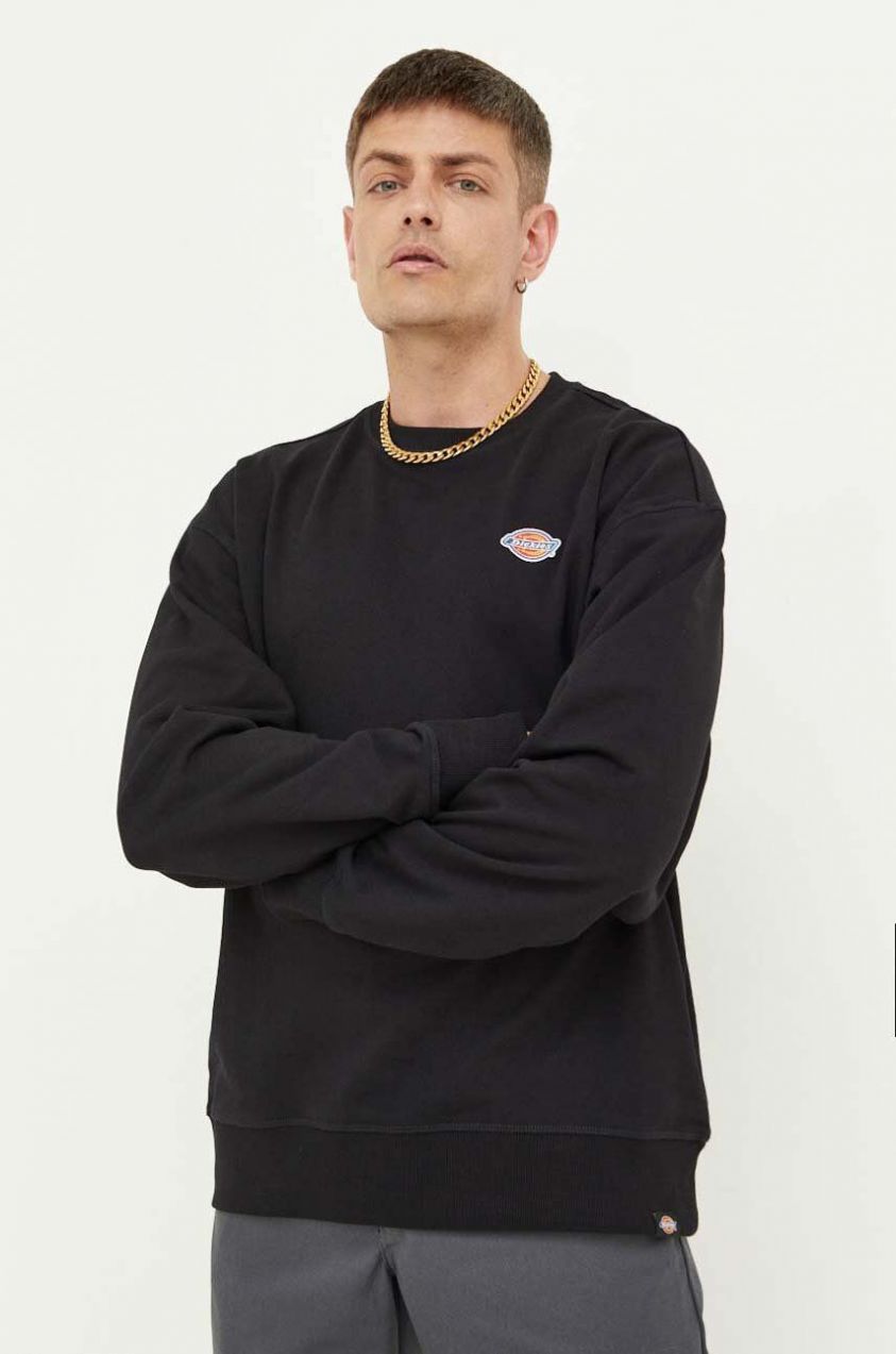 Bavlnená mikina Dickies pánska, čierna farba, jednofarebná