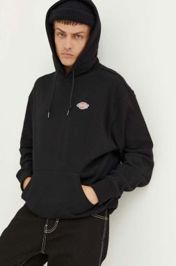 Bavlnená mikina Dickies pánska, čierna farba, s kapucňou, jednofarebná