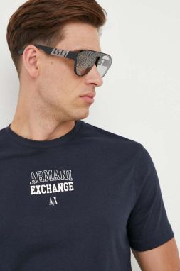 Bavlnené tričko Armani Exchange tmavomodrá farba, s potlačou