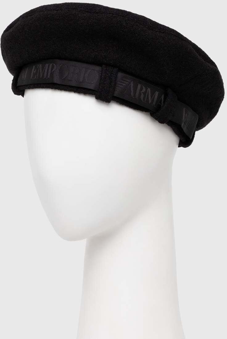 Vlnená baretka Emporio Armani čierna farba, vlnený