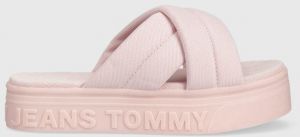 Šľapky Tommy Jeans dámske, ružová farba, na platforme, EN0EN02116