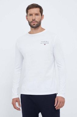 Bavlnené tričko s dlhým rukávom Tommy Hilfiger biela farba, jednofarebný