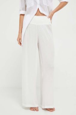 Plážové nohavice Lauren Ralph Lauren biela farba