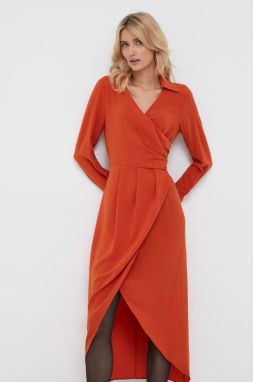 Šaty Sisley oranžová farba, midi, áčkový strih