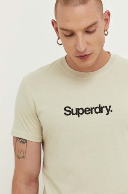 Bavlnené tričko Superdry béžová farba, s potlačou
