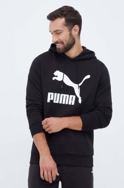 Bavlnená mikina Puma pánska, čierna farba, s kapucňou, s potlačou