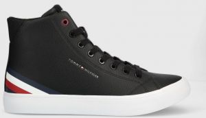 Kožené tenisky Tommy Hilfiger TH HI VULC CORE LTH pánske, čierna farba, FM0FM04816