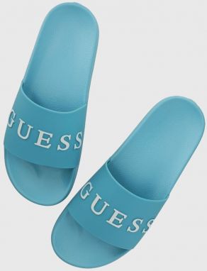 Šľapky Guess SLIDES pánske, tyrkysová farba, F3GZ05 BB00F