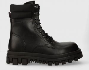 Kožené workery Tommy Jeans TJM ELEVATED OUTSOLE BOOT pánske, čierna farba, EM0EM01251