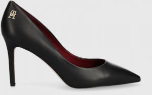 Kožené ihličky Tommy Hilfiger ESSENTIAL POINTED PUMP čierna farba, FW0FW07533