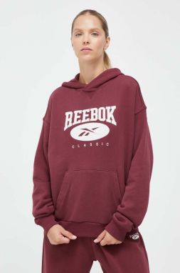 Bavlnená mikina Reebok Classic dámska, bordová farba, s kapucňou, s nášivkou