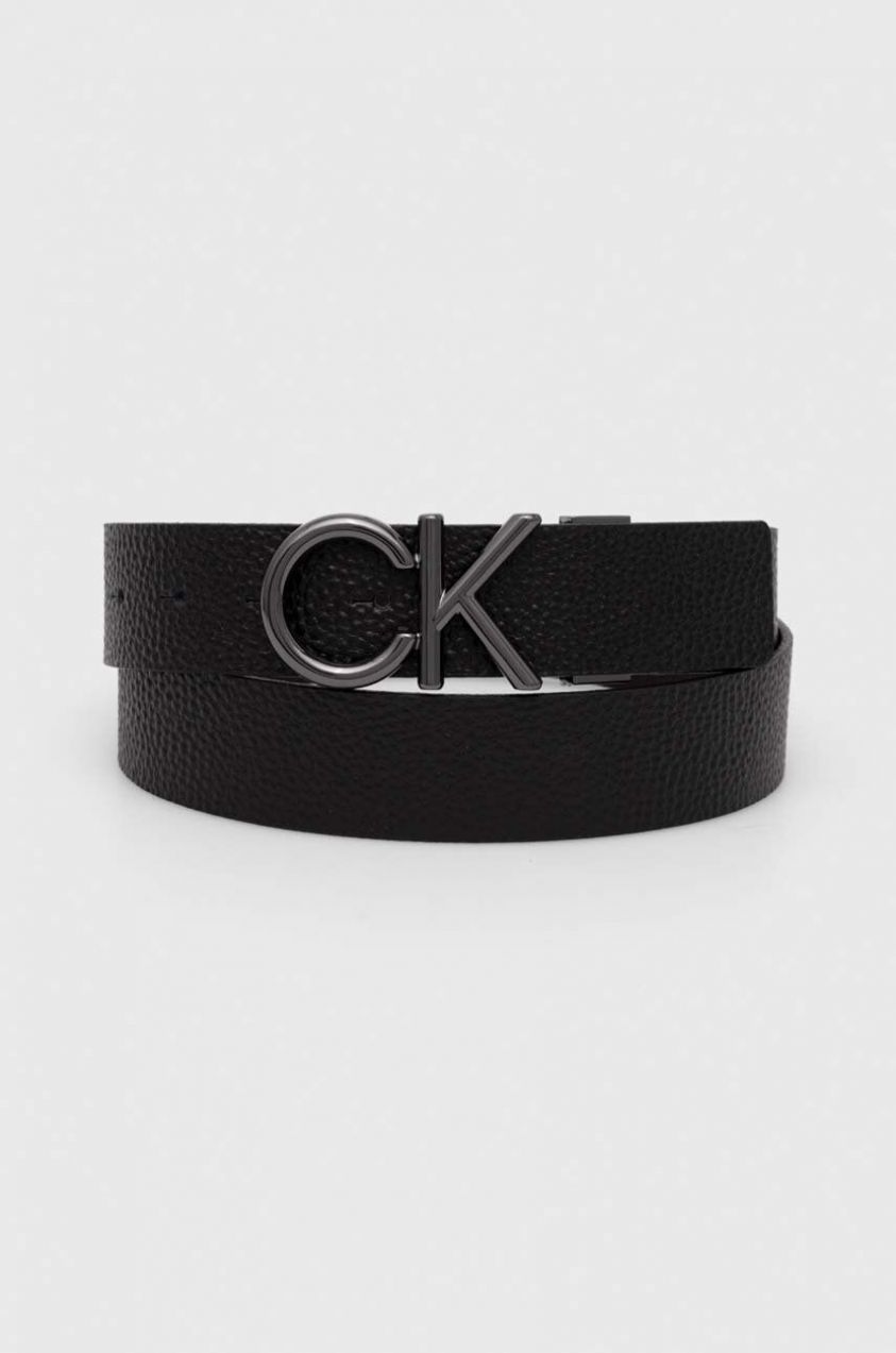 Obojstranný kožený opasok Calvin Klein pánsky, čierna farba