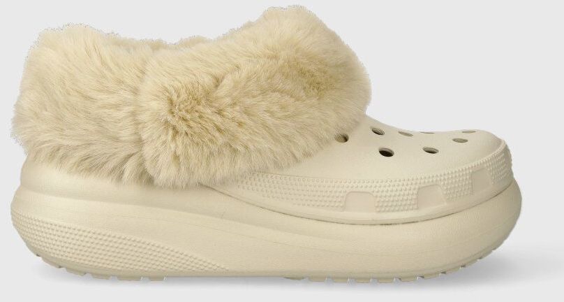 Šľapky Crocs Furever Crush dámske, béžová farba, na platforme, 208446