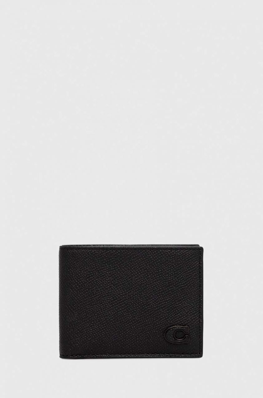 Kožená peňaženka Coach pánsky, čierna farba