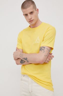 Bavlnené tričko HUF žltá farba, s potlačou