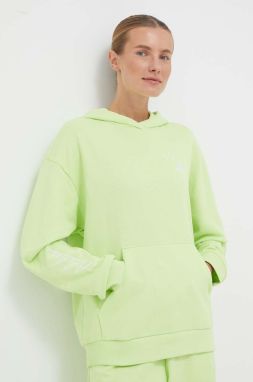 Bavlnená mikina adidas dámska, zelená farba, s kapucňou, s nášivkou