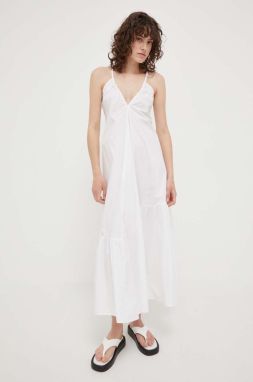 Bavlnené šaty Herskind biela farba, maxi, áčkový strih