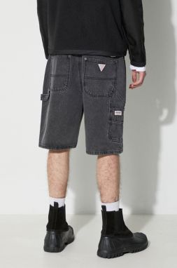 Rifľové krátke nohavice Guess Originals pánske, šedá farba