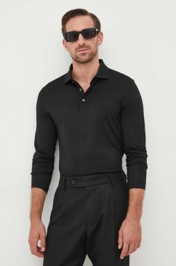 Vlnené tričko s dlhým rukávom BOSS čierna farba, jednofarebný